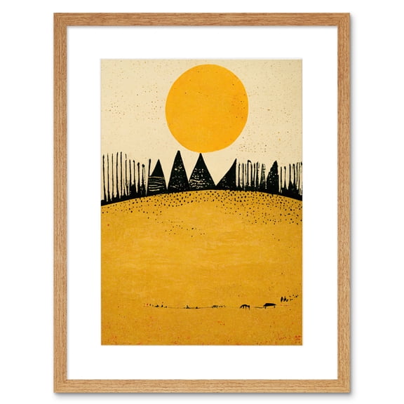 Minimalist Tribal Abstract Desert Yellow Painting Artwork Framed Wall Art Print 9X7 Inch