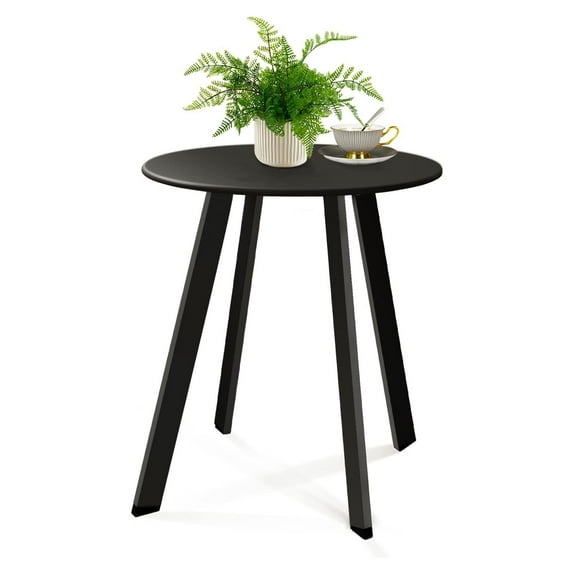 Minimalist Side Table - Smooth Round Surface, Stable Four-Leg Design, Perfect as Plant Stand or Nightstand (Modern Decor) - Black