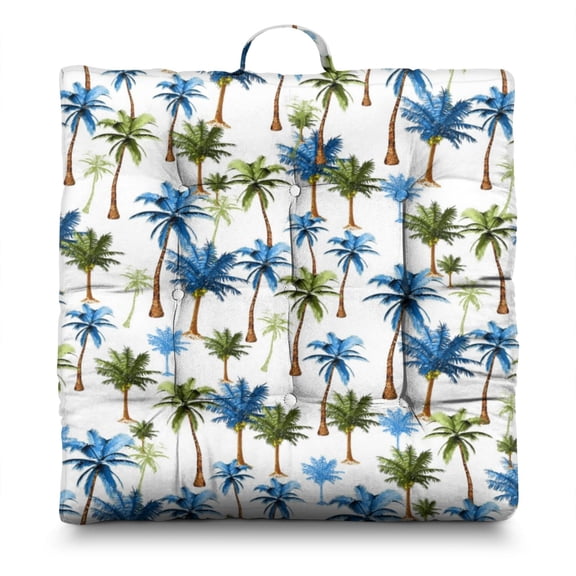 Minimalist Tropical Floor Pillow - Soft & Supportive Meditation Cushion, Oversized Square Design with Hawaiian Sunset Palm Trees, Great for Yoga & Tea Ceremony