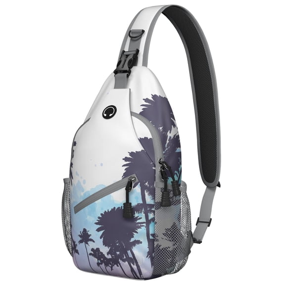 Minimalist Tropical Palm Tree Sling Backpack, Hawaii Sunset Beach Crossbody Bag with Ocean Paradise, Vibrant Boho Island Travel Design