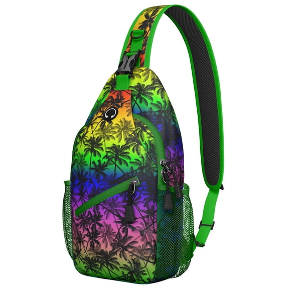 Minimalist Tropical Palm Tree Sling Backpack, Hawaii Sunset Beach Crossbody Bag with Ocean Paradise, Vibrant Boho Island Travel Design
