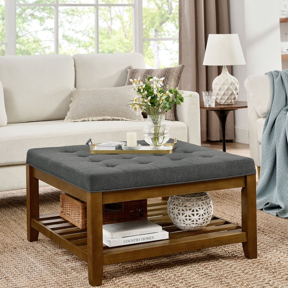 Minimalist Tufted Ottoman with Adjustable Pads / Steady Furniture for Living Room