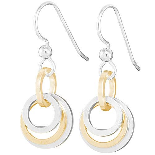 Minimalist Two-Tone Dainty Dangle Earrings with Mixed 14K Gold-Filled and 925 Sterling Silver Circles - Everyday Jewelry Gift for Women