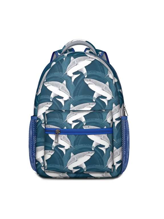 Minimalist Underwater Backpack for Teens - Vintage Shark Art, Lightweight & Durable, Side Pocket for Water Bottles