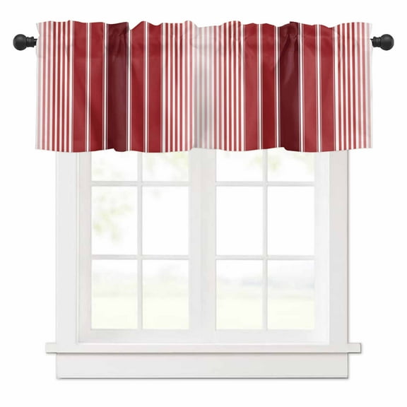 Minimalist Valances for Windows Red Gradient Stripes Country Farmhouse Rod Pocket Curtain Valance Window Treatment Short Curtains for Kitchen Living Room, 42"x18"