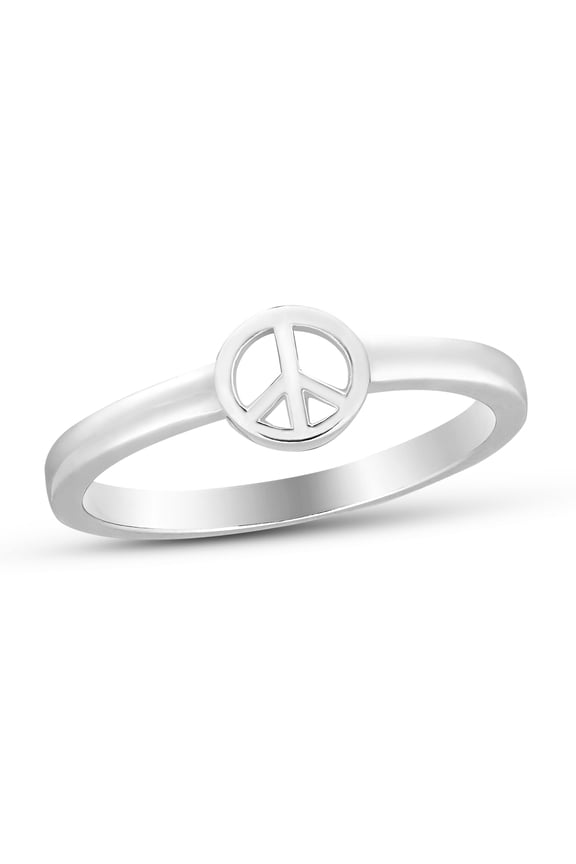Minimalist Vintage Dainty Peace Symbol Sterling Silver Hippie Stackable Ring-8