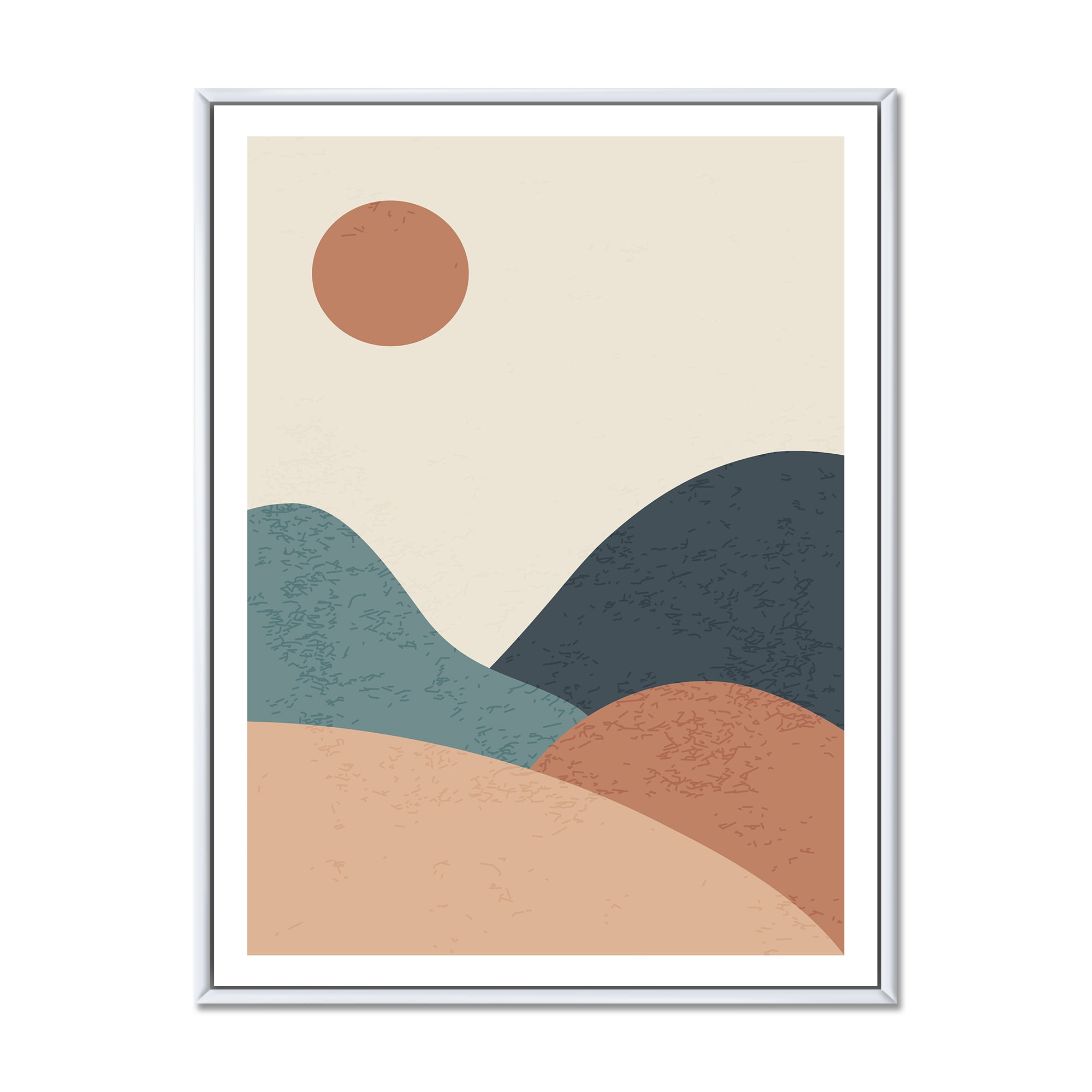 Minimalist Vintage Landscape With Lake At Sunset 30 in x 40 in Framed Painting Canvas Art Print, by Designart