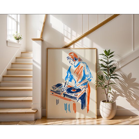 Minimalist Vinyl Dj Art Abstract Music Lover Modern Turntable Line Art For Home Office Or Studio Unique Gift For Her