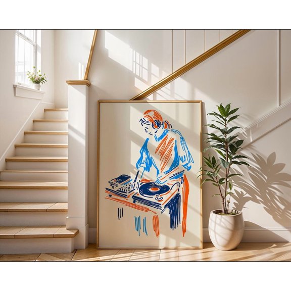 Minimalist Vinyl Dj Art Abstract Music Lover Modern Turntable Line Art For Home Office Or Studio Unique Gift For Her