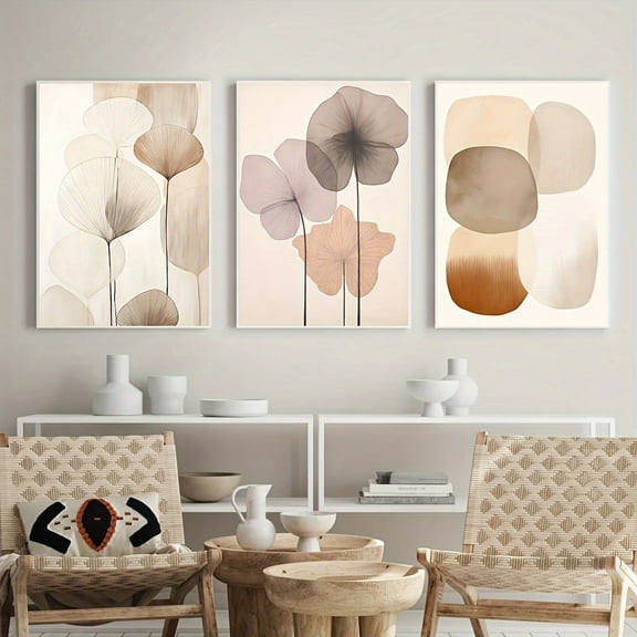 Minimalist Floral Japandi Abstract Beige Wall Art Canvas Art Prints Unframed