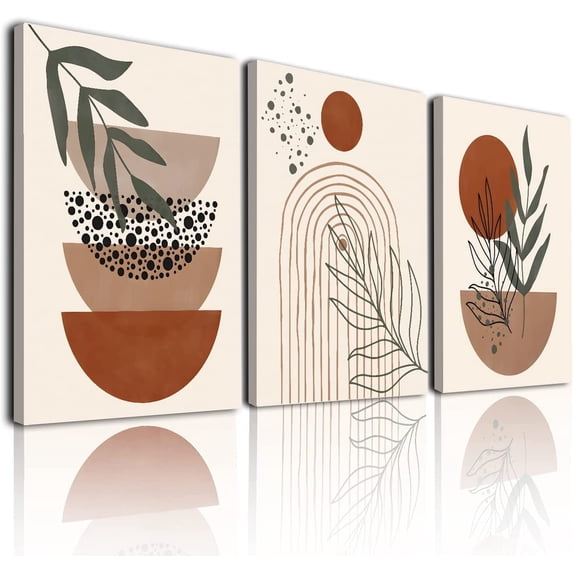 Minimalist Wall Decor, Mid-Century Modern Wall Prints Canvas Paintings Abstract Geometric Line Plant Sun Moon Beige Bohemian Artwork, Boho Wall Decor for Living Room Bedroom Bathroom Office (12x16x3)