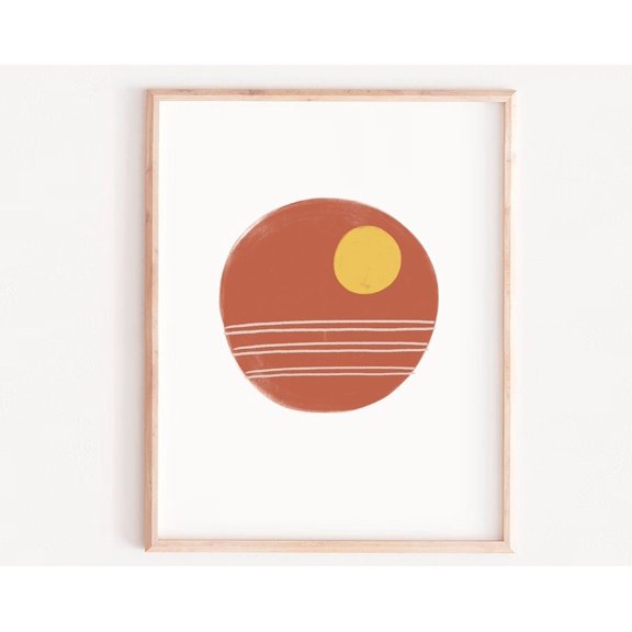 Minimalist Wall Print, Mid Century Wall Art, Modern Moon, Geometric Design, Trendy Art, Woodblock Print, Boho Bohemian, Circle Wall Print Wall Art, Modern Wall Decor, 12x18 UNFRAMED