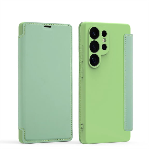 Minimalist Wallet Case For Samsung Galaxy S26 Ultra, Slim Folio Flip Cover Card Slot Holder, Anti-Scratch Soft Flocking Interior Silicone Shockproof Shell, Supports Wireless Charging, Green