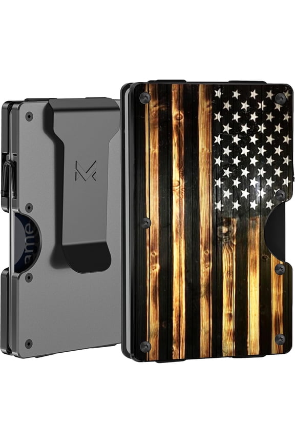 Minimalist  Wallet for Men, Slim RFID Blocking  Clip,  Grain  Flag, Front Pocket Metal Card Holder for Business Travel, Personalized  Gifts for Soldiers Veteran, Matte Gray