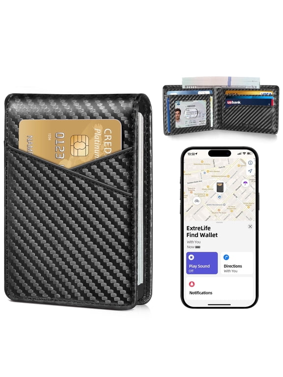 Wallets for Men with Apple Find My, Genuine Leather Slim Bifold Mens Wallet RFID Blocking, Holiday Gifts for Men