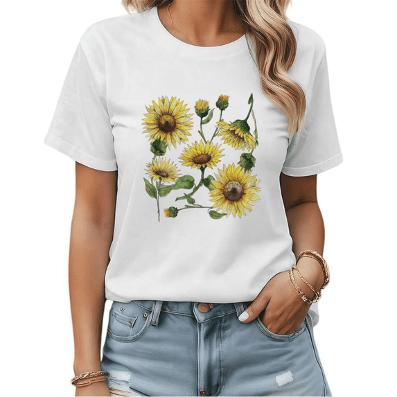 Minimalist Watercolor Floral Graphic Tees Womans T-shirt Black/White S-5XL Shirts Daily Casual Tops