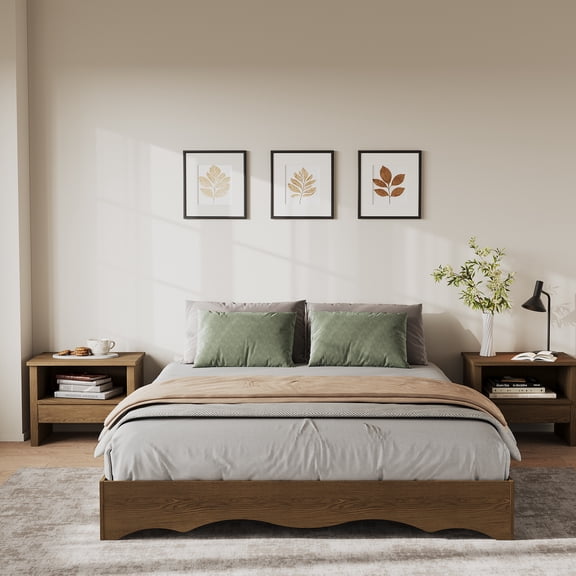 Minimalist Wave Edge Wood Platform Bed Frame – Low Profile, Sturdy Noise-Free Slats, No Box Spring Needed, Easy Assembly, Twin XL Size, Walnut