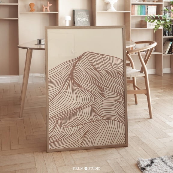 Minimalist Wave Line Art Print, Neutral Brown Abstract Mountain Decor, Modern Print Wall Art For Living Room, Home Decor, Vintage Gift, Home Decor , Poster Print Only