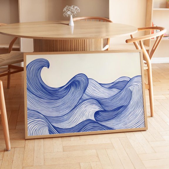 Minimalist Wave Print, Coastal Beach House Wall Art Home Decor #2356, 16x24 UNFRAMED