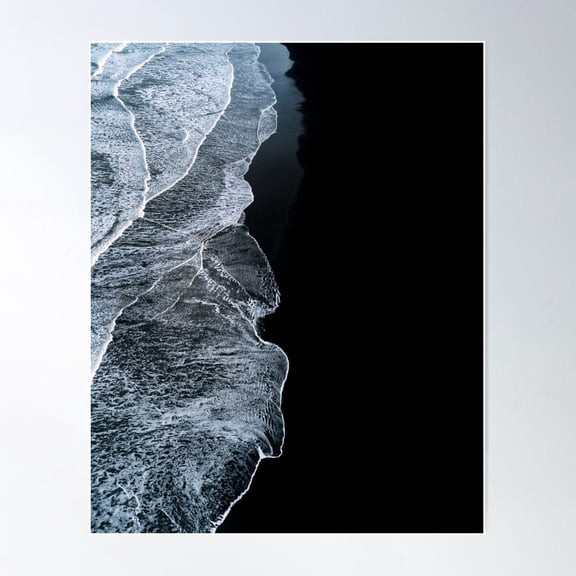 Minimalist Waves And Black Sand Beach In Iceland - Landscape Photography Poster Wall Art, Modern Wall Decor For Living Room Bedroom, 12x18 UNFRAMED