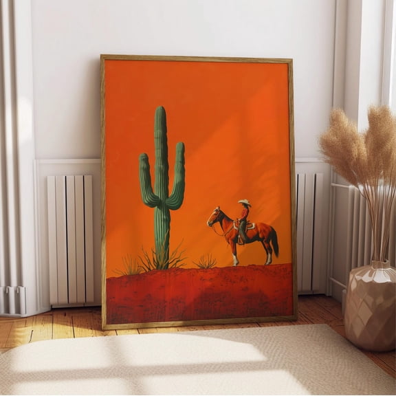 Minimalist Western Cowboy Sunset Poster Retro Southwestern Wall Art Decor 8x12 UNFRAMED