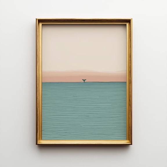 Minimalist Whale Tail Wall Art Print: Calm Ocean Sunset Illustration, Modern Coastal Decor, Ocean Meditation Artwork Poster, Poster Only