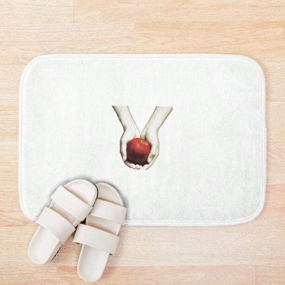 Minimalist White Bath Mat With Art Print Of Hands Holding Red Apple, Non-Slip Absorbent Floor Rug, 1PC