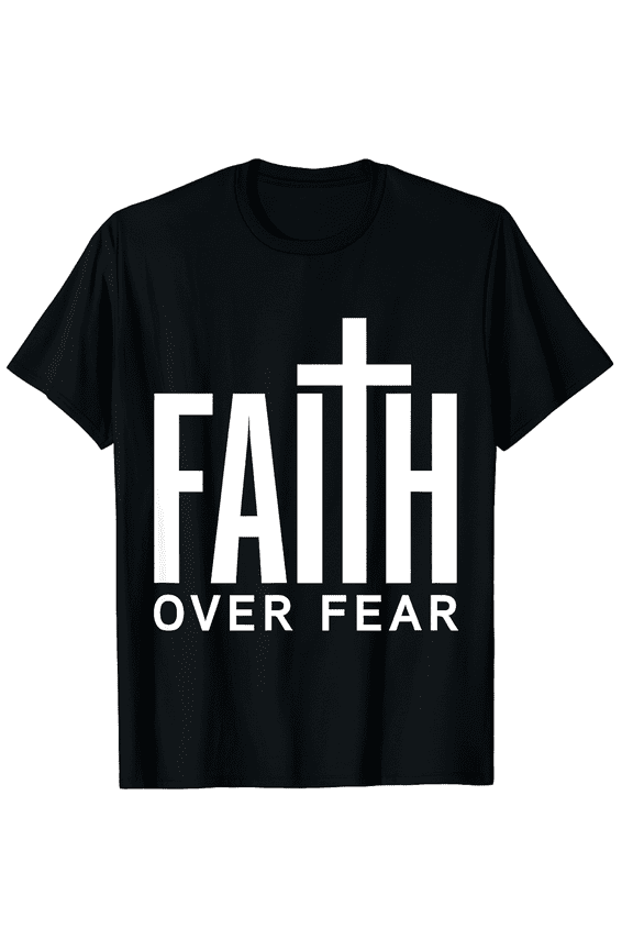 Minimalist White Block Lettering Cross Icon Faith Over Fear Unisex T-Shirt