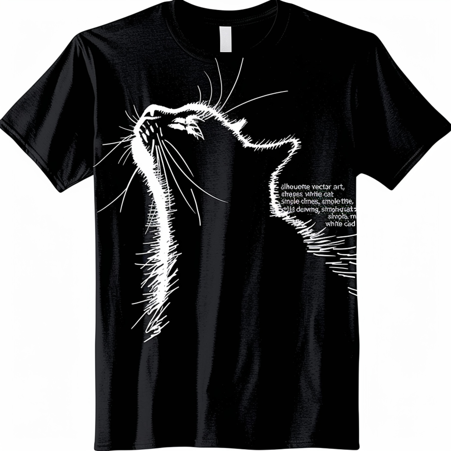 Minimalist White Cat TShirt Simple Vector Art Black Background Stylish ...