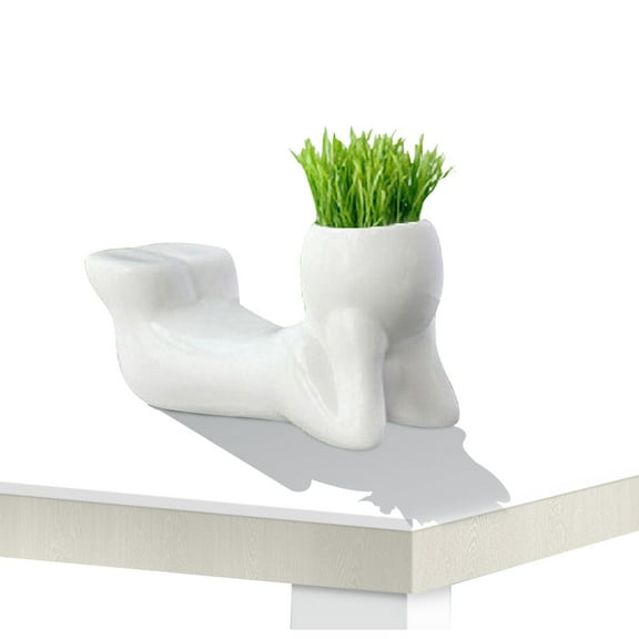 Minimalist White Ceramic Humanoid Planter, Creative Person-Shaped Succulent Pot for Desk & Office Decor, Set of 1 WHITE