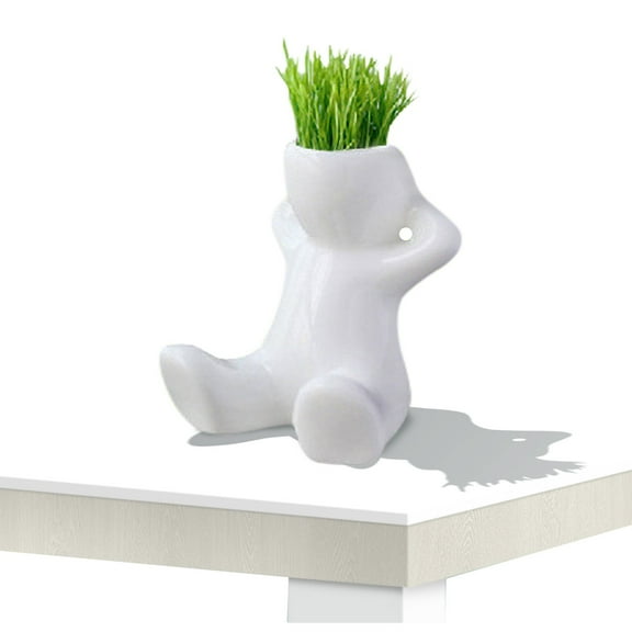 Minimalist White Ceramic Humanoid Planter, Creative Person-Shaped Succulent Pot for Desk & Office Decor, Set of 1 WHITE