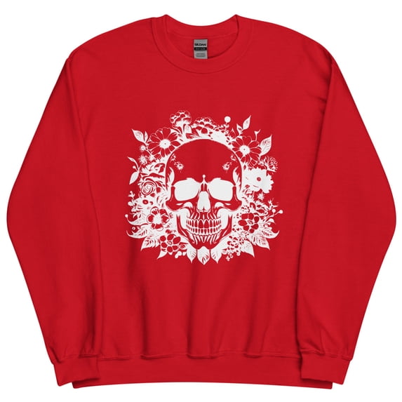 Minimalist White Graphic Floral Skull Sweatshirt (Red, 3XL)
