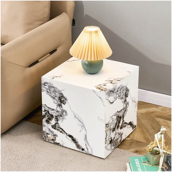 Minimalist White MDF Cube Table with Decorative Texture Pattern
