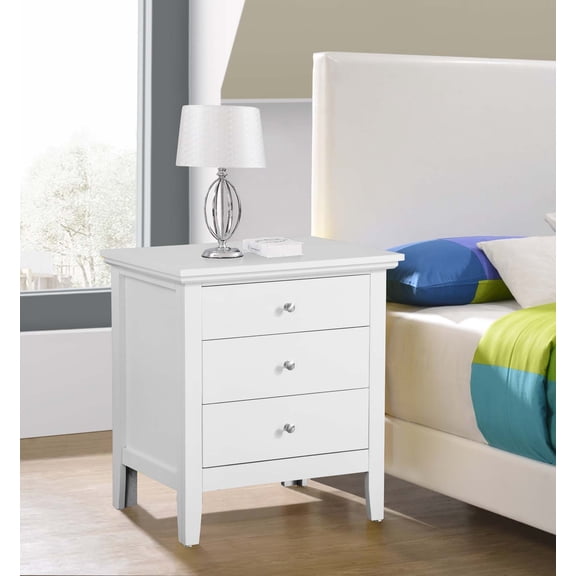 Minimalist White Nightstand, Small Nightstand with 3 Drawers - Space-Saving Night Stand White & Bedside Night Stand for Studio Apartments