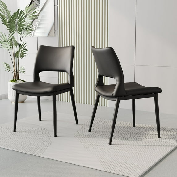 Minimalist White PU Leather Dining Chairs Set of 2 With Comfortable Backrest Design for Restaurants Kitchens Offices,Black
