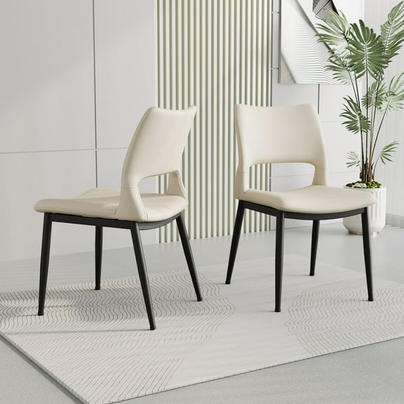 Minimalist White PU Leather Dining Chairs Set of 2 With Comfortable Backrest Design for Restaurants Kitchens Offices