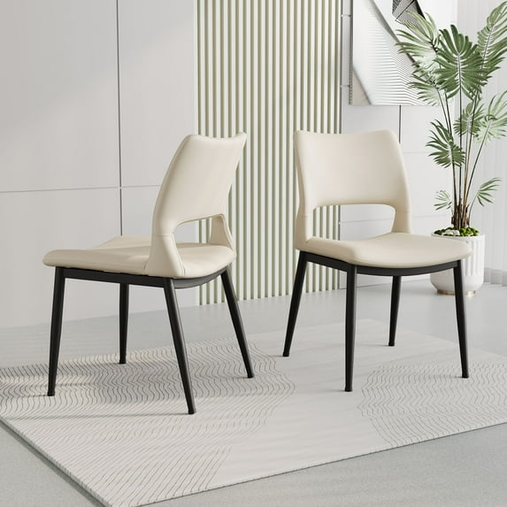Minimalist White PU Leather Dining Chairs Set of 2 With Comfortable Backrest Design for Restaurants Kitchens Offices