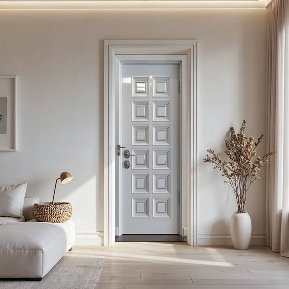 Minimalist White Paneled Door Sticker Self-Adhesive PVC Modern Farmhouse Style Decal for Bedroom Office and Wall Decor Removable and No Damage to Walls