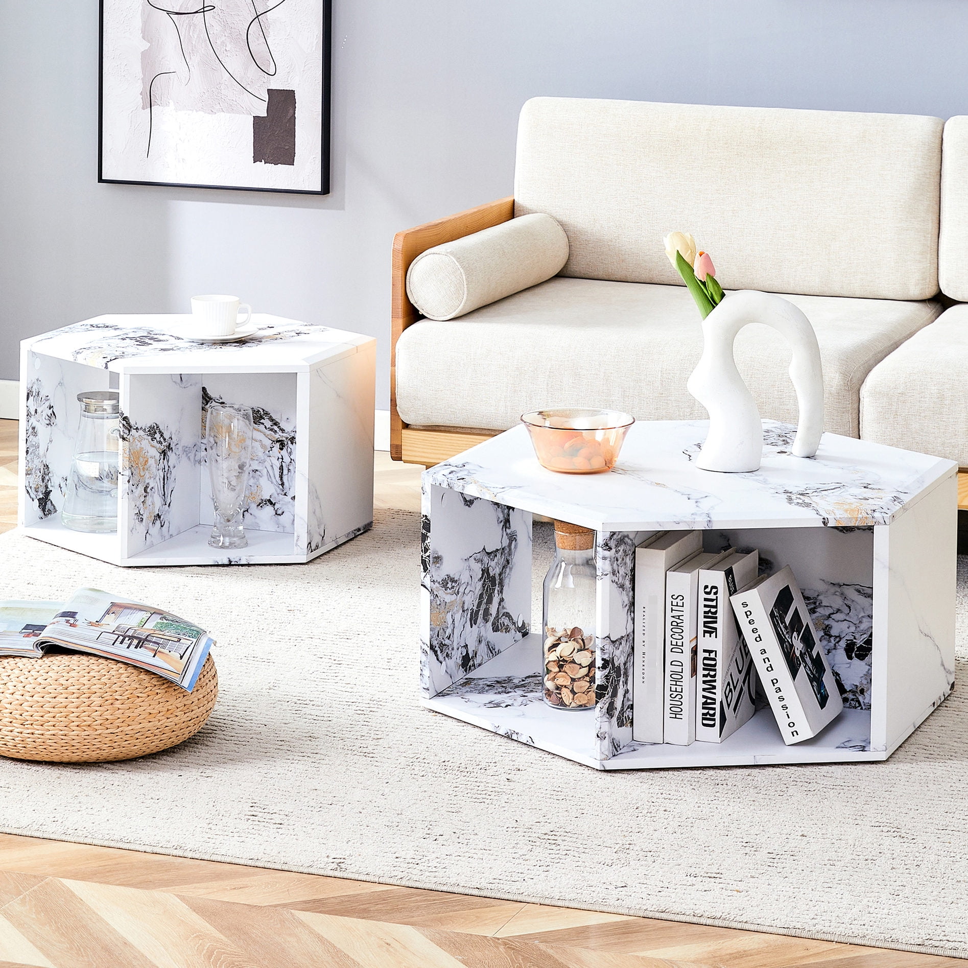Minimalist White Patterns Coffee Table Set | Ideal for Relaxing Time in ...