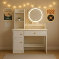 thumbnail image 1 of Minimalist White Vanity With Round Mirror, Organizer Shelves, Drawer & Cabinet, Dorm-Friendly Makeup Desk, 1 of 8