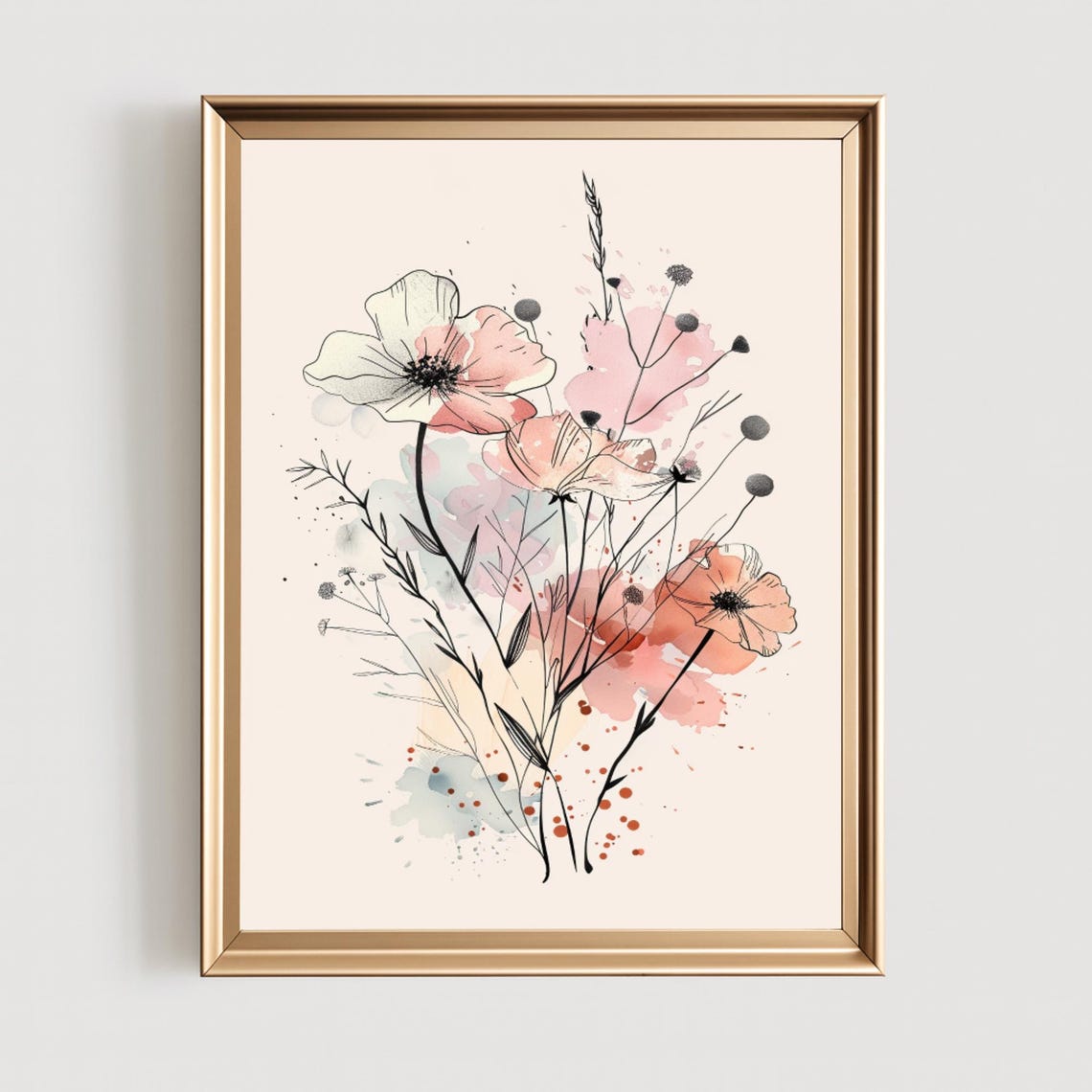 Minimalist Wildflower Line Art Print Boho Floral Poster Decor, Unframed ...