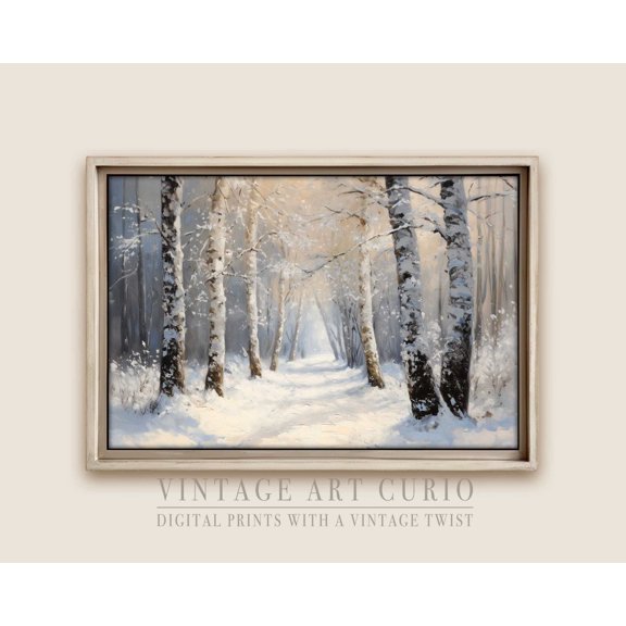 Minimalist Winter Birch Landscape, Neutral Tone Print, Elegant Wall Art for Unframed Paper Print