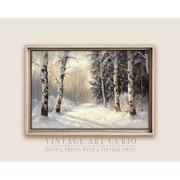 Minimalist Winter Birch Landscape, Neutral Tone Print, Elegant Wall Art for Unframed Paper Print