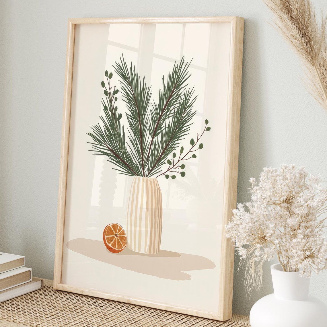 Photo inspiration: Picture Idea: Minimalist Winter Nature Poster Modern Fir Branch Wall Art Beige