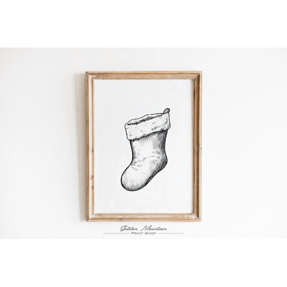 Fresh Look at Minimalist Winter Stocking Line Art Black And White Wall Art