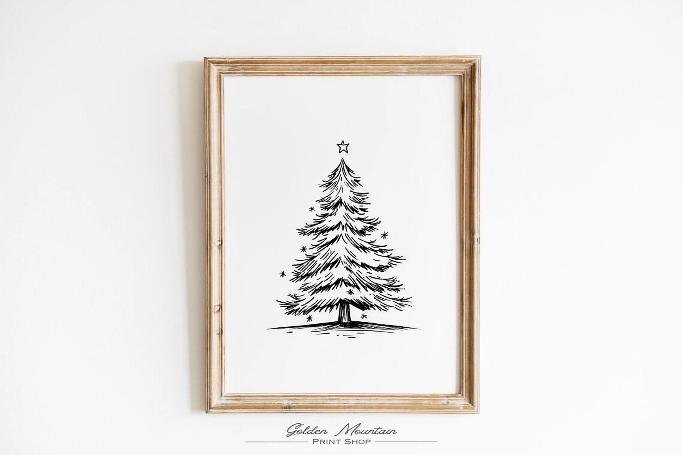 Minimalist Winter Tree Line Drawing, Scandinavian Wall Art, Black And ...