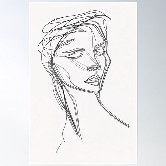Minimalist Woman Face As Single Line Art, Drawn Sketch, Silhouette Poster Wall Art , Poster Print Only