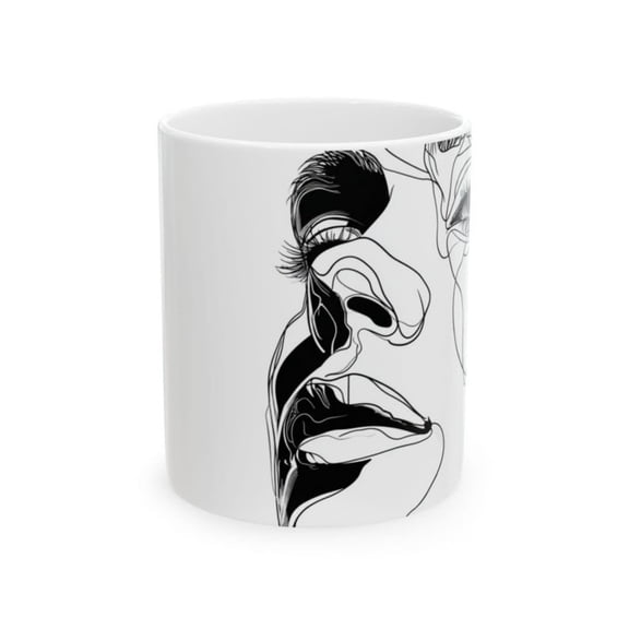 Minimalist Woman Face Mug - Abstract Line Aroffee Cup.