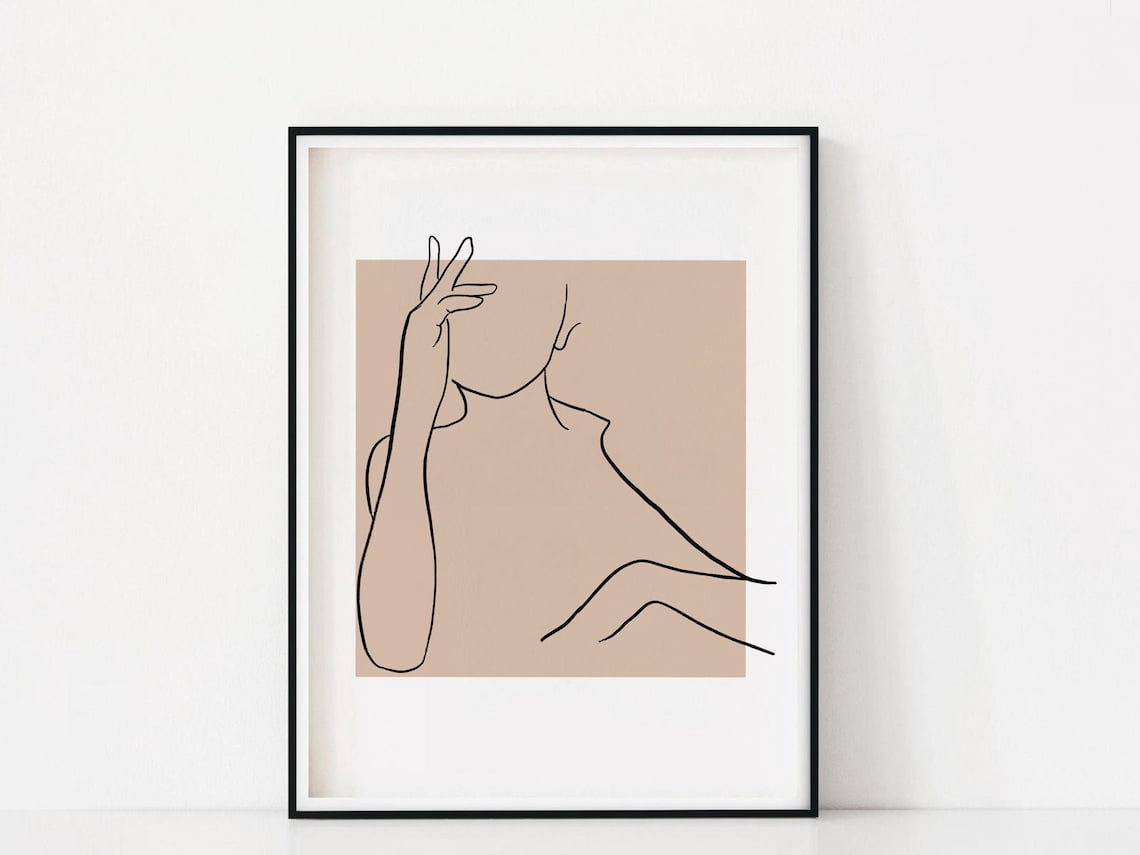 Minimalist Woman Line Art Drawing Wall Abstract Modern Simple Female ...