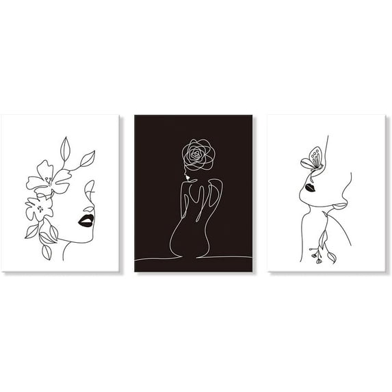 Minimalist Woman Line Art Women Flower Painting Line Drawing Canvas Wall Art Woman Line Art Poster Abstract Female Paintings for Bedroom Bathroom Living Room Home Decor